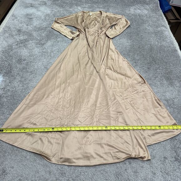 Annique Satin Long Gown Wrap Dress Womens Medium Nude Tan Long Sleeve Formal - Picture 11 of 13